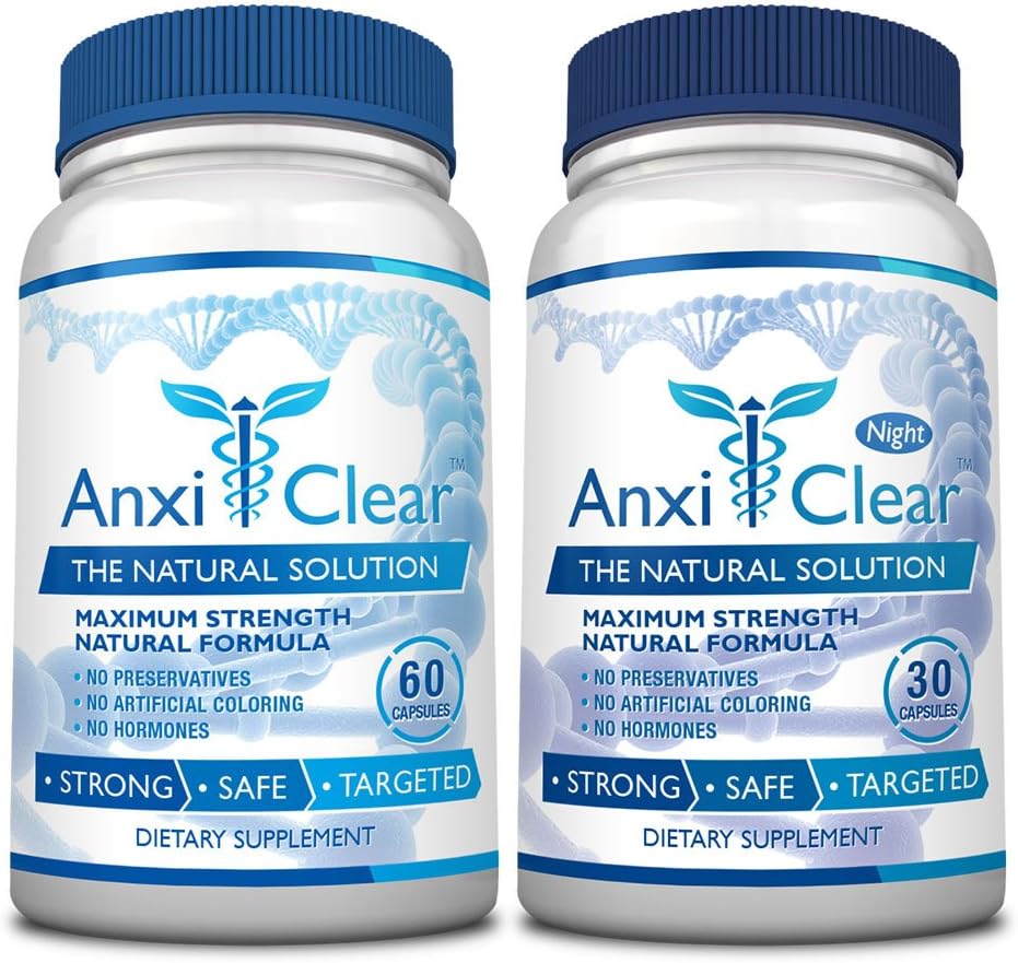 소비자 건강 AnxiClear - Boosts Mood, Calms The Mind, Elevates Serotonin 레벨 - 5-HTP, L-thianine - 1 일 + 1 밤