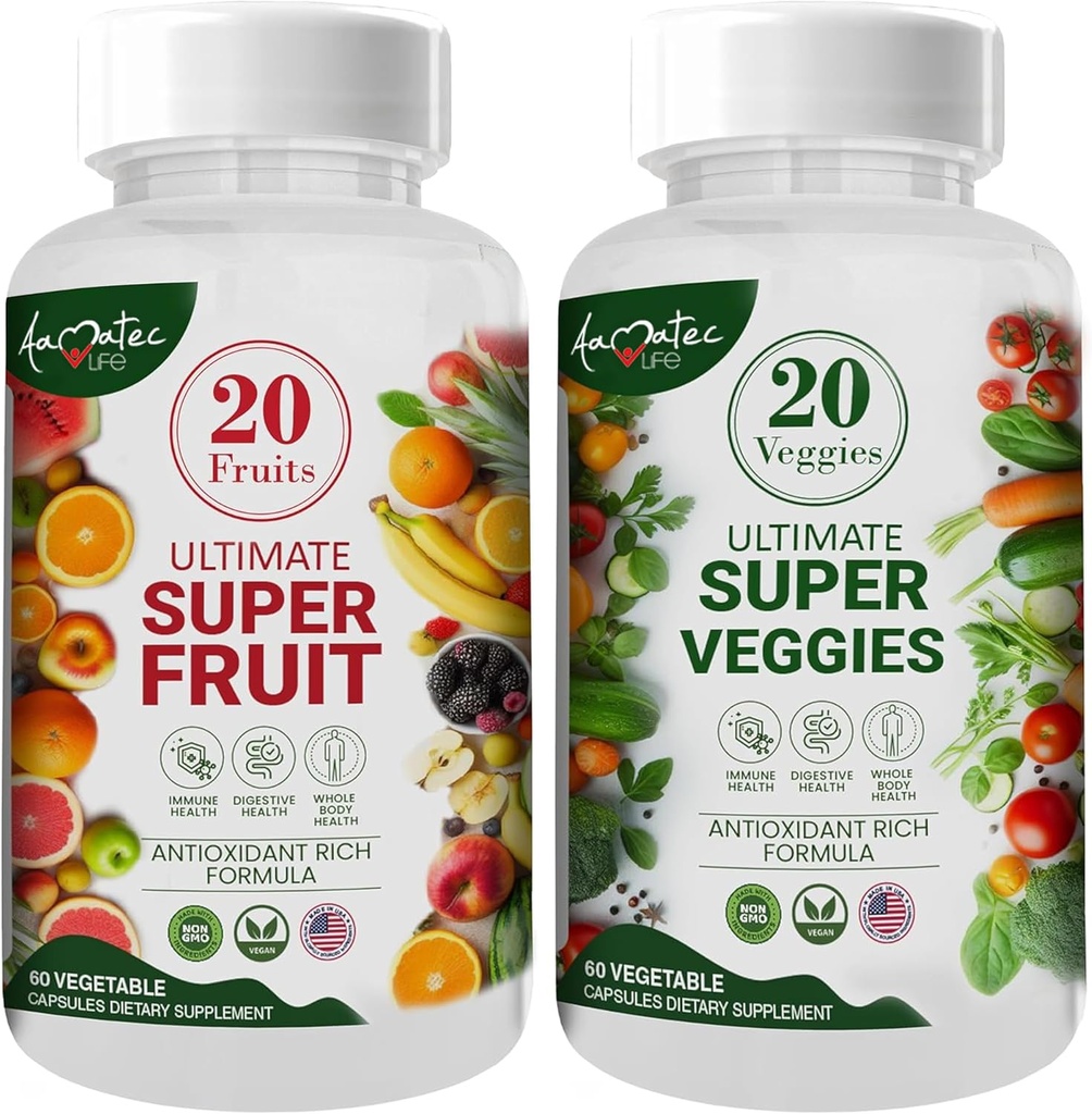 Aamatec Life Fruit and Veggies Supplements with 70 Fruits & Vegetables | 남성용 슈퍼 푸드 보충제 | 다이어트 영양 균형 | 천연 과일 및 채소 캡슐 120 캡슐