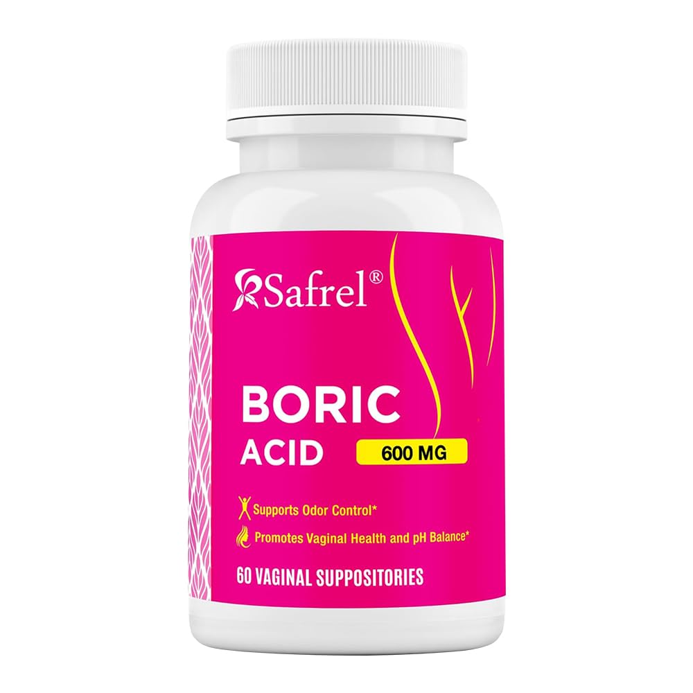 Safrel Boric Acid Vaginal Suppositories - 60 Count (1-Pack) - 100 % Pure USA-Made, Intimate & Vaginal Health, pH Balance, Odor Control - 여성 건강