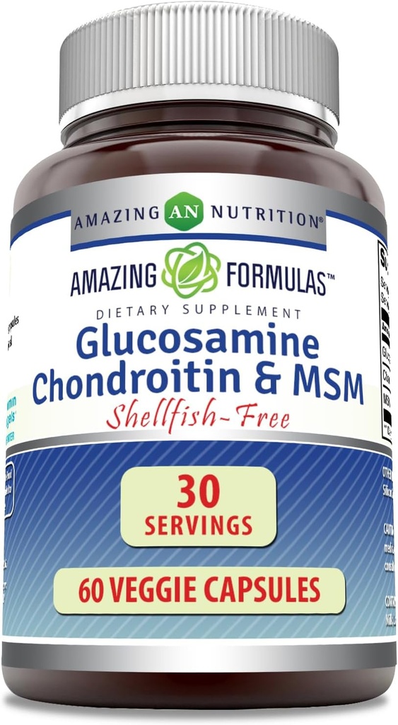 Amazing Formulas Glucosamine Chondroitin & MSM 60 Veggie 캡슐 | Shellfish Free | Non-GMO | 글루텐 프리 | 미국에서 제작 | 채식주의