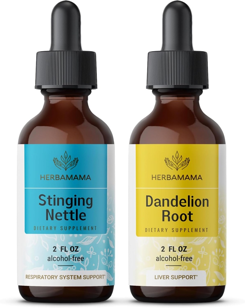 HERBAMA 허브 액체 드롭 키트 - 스팅 Nettle & Dandelion Root Tincture 2 fl oz의 번들 - Vegan, Non-GMO, Sugar & Alcohol-Free - 2 Pack