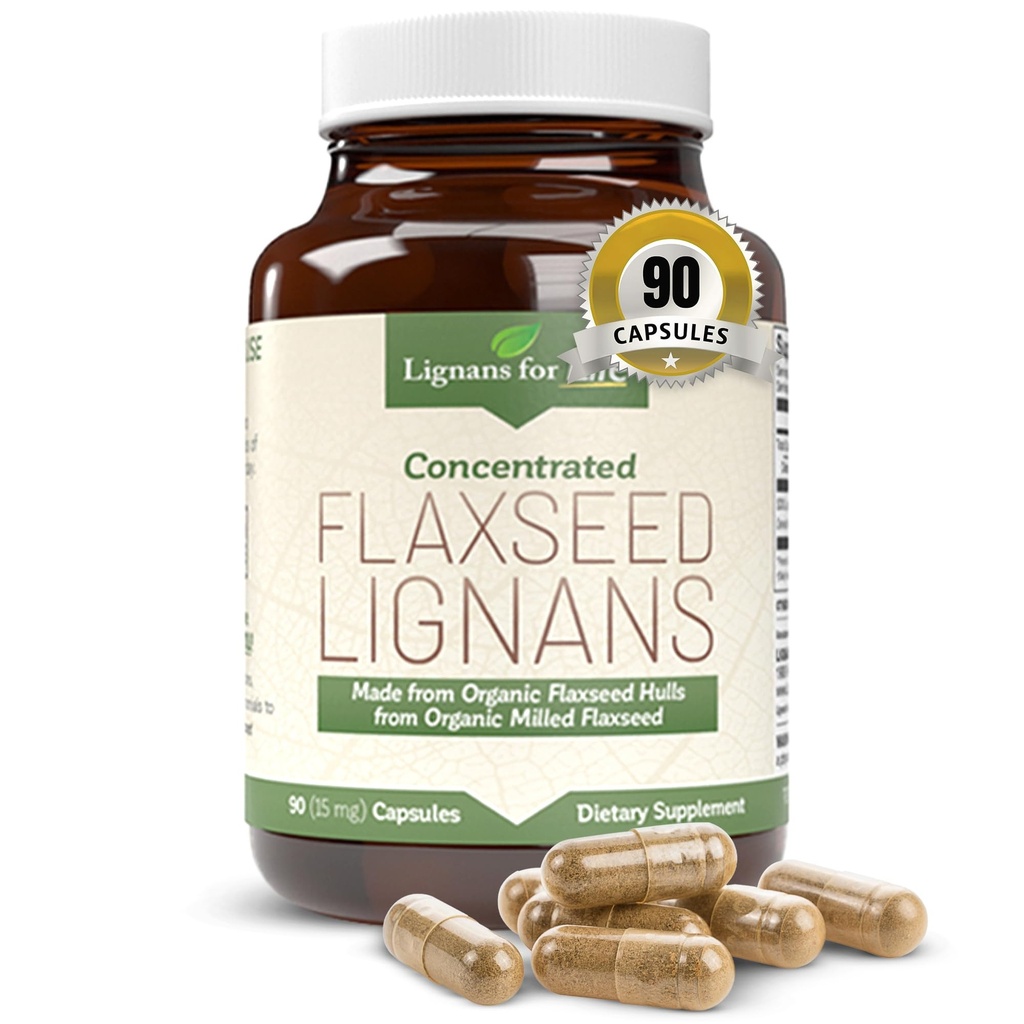 개 및 사람들을위한 생활 Flaxseed Lignans를위한 Lignans - 호르몬 지원, 15mg 90 캡슐, 개 및 여성을위한 Flaxseed 보충, 높은 섬유