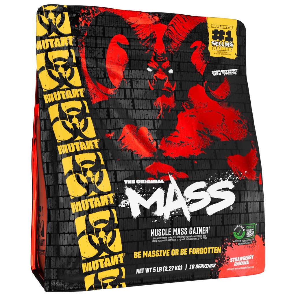Mutant Mass | 무게 질량 게인더 단백질 분말 - 대량 이득을위한 높은 칼로리 단백질 분말 - Strawberry Banana - 5 파운드
