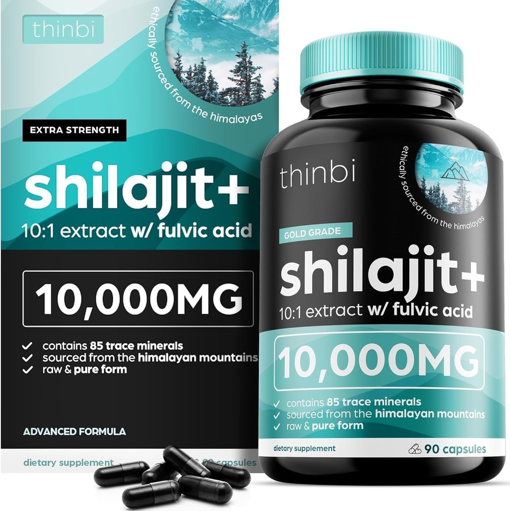 Thinbi Pure Himalayan Shilajit 유기 캡슐 Fulvic 산 및 추적 미네랄 - 90 개