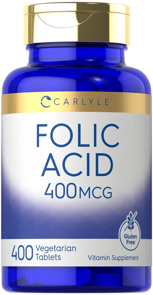 Carlyle Folic Acid 400 mcg | 400 정제 | 채식주의, 비 GMO, 글루텐 무료 보충