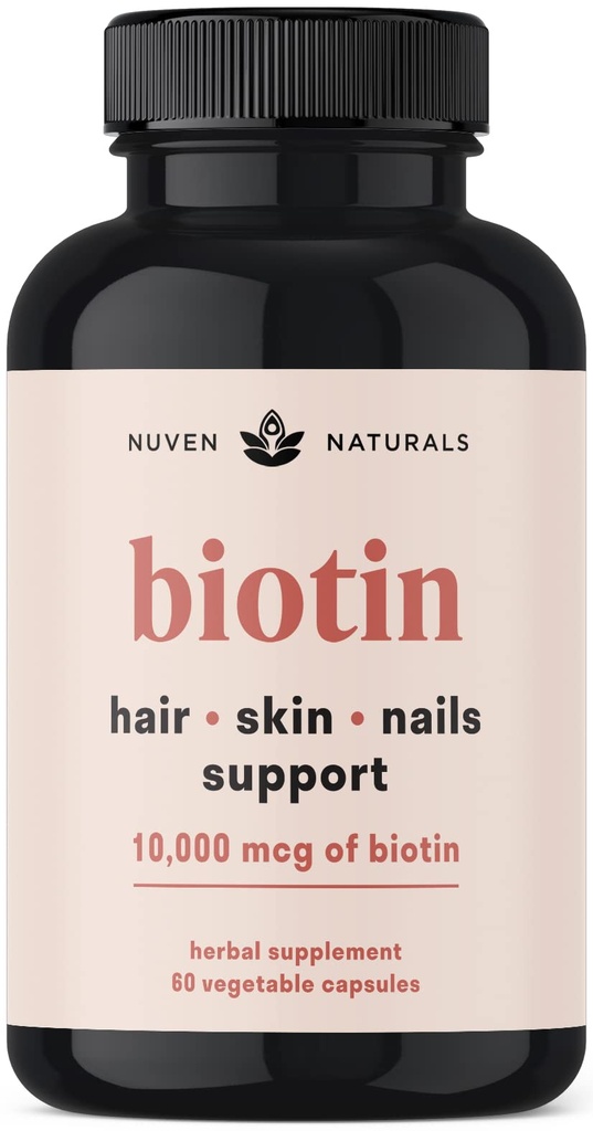머리 비타민 - 비타민 A, E, C, D 및 Adaptogens를 가진 Biotin 10000 mcg는 머리, 피부 & 못을 지원합니다 - 건강 & 성장을 위한 Biotin 보충교재 | Vegan, 비 GMO, 글루텐 무료 | 60의 캡슐 & 30의 서빙