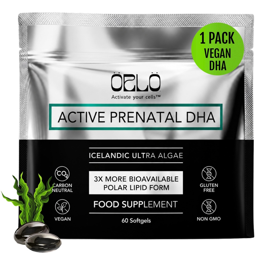 Orlo PRENATAL DHA - Prenatal DHA 오메가 3 보충 - 트리플 힘 Omega3s - Vegan DHA & EPA - 조류 오메가-3 기름 - 임신 중 뇌 발달 지원 (60 소형 Softgels)