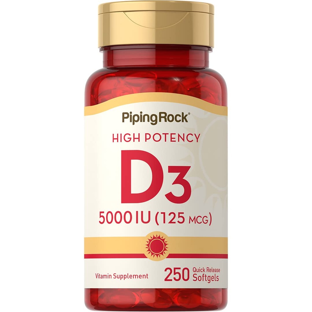 핑 락 비타민 D3 5000 IU | 250 Softgels | 고 효능 보충 | 비 GMO, 글루텐 프리