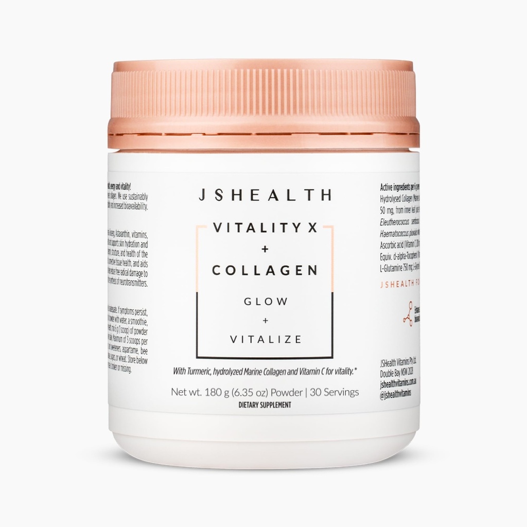 JSHealth 비타민 Vitality X + Collagen - Aloe Vera 실리카와 비타민 C & E를 가진 아름다움 분말 보충교재 Nourish 머리 피부와 못 (180g)에