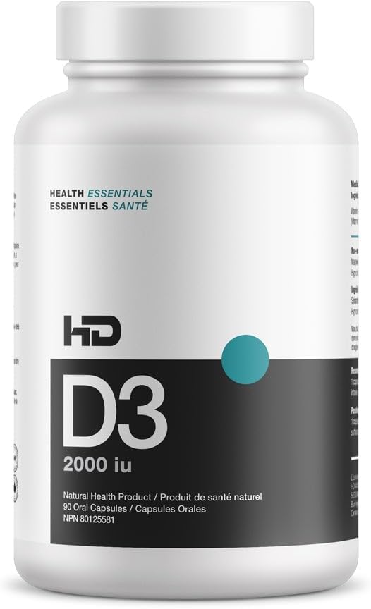 HD MUSCLE HealthHD D3 | 2000iu 고 효능 비타민 D3 보충 | 건강한 근육 기능 및 회복 | 면역 지원 | 칼슘 흡수 | 90 캡슐