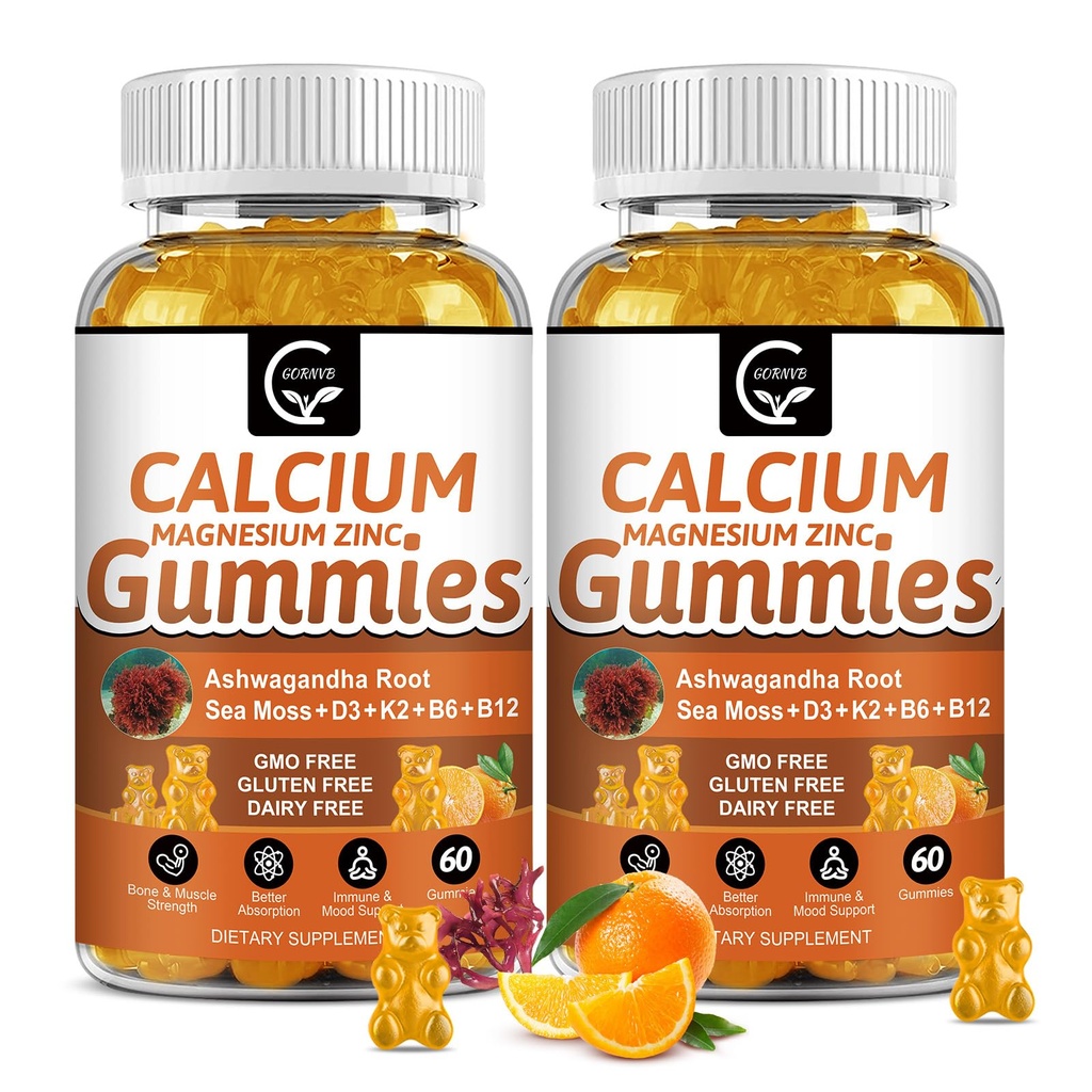 비타민 D3, K2, B12 & B6를 가진 1200mg 칼슘 Gummies - 글리세라이드를 가진 식물 복합 칼슘 마그네슘 보충교재, 칼륨, 바다 Mos, 뼈 & 이 힘, 근육 & Immune-2 팩을 위한 Ashwagandha 뿌리