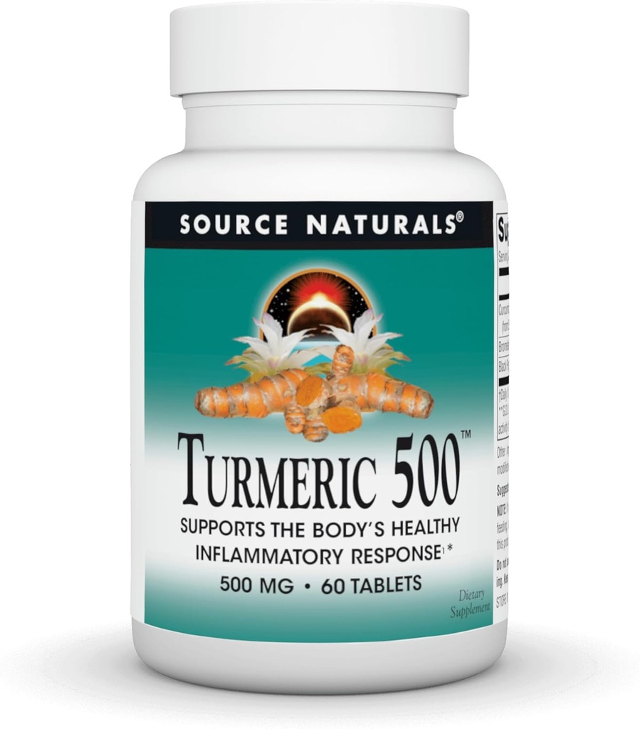 Source Naturals Turmeric, 몸의 건강한 염증 응답 *, 500 mg - 60 정제 지원