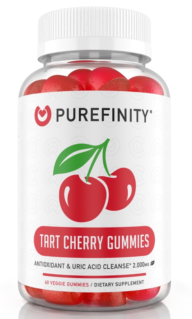 PUREFINITY Tart Cherry Gummies - 공동 구호 및 복구, 익지않는 주스 추출물 산화 방지제 - 비 GMO, 글루텐 무료, Vegan, 60 조사