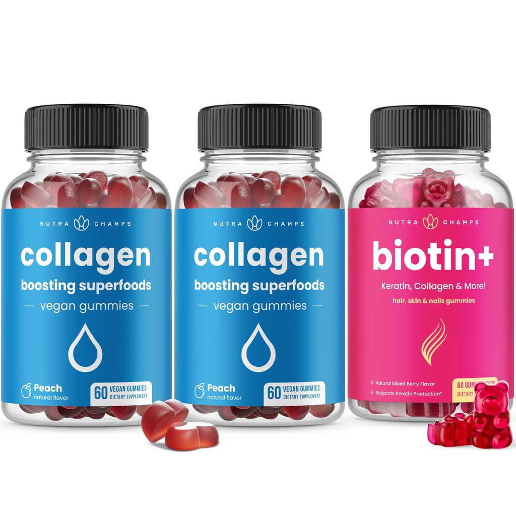 NutraChamps 완전한 머리, 피부 & 손톱 번들 - Biotin, Collagen, Keratin & More