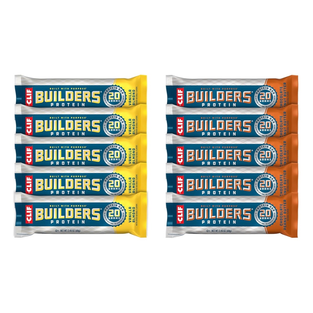 CLIF 빌더 - 초콜릿 땅콩 버터와 바닐라 알몬드 맛 - 다양한 팩 - 식물 기반 단백질 바 - 글루텐 무료 - 비 GMO - 낮은 글리세라이드 - 20g 단백질 - 2.4 oz. (10 개)