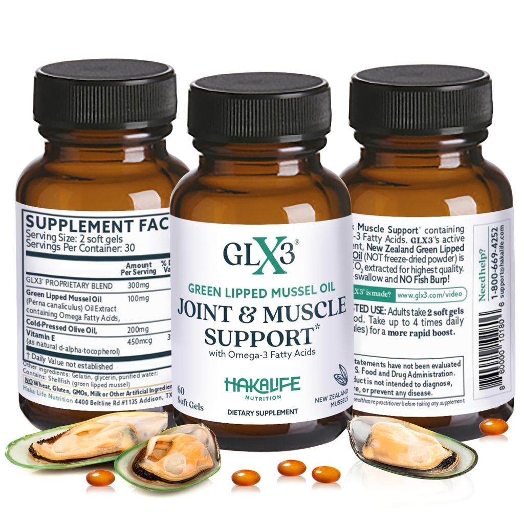 GLX3 합동과 근육 지원을 위한 녹색 Lipped Mussel 기름 캡슐 | 여분 Strength ETA, EPA, DHA Omega-3 녹색 Lipped Mussel 보충, 융통성 & HakaLife GLX3에 의하여 회복