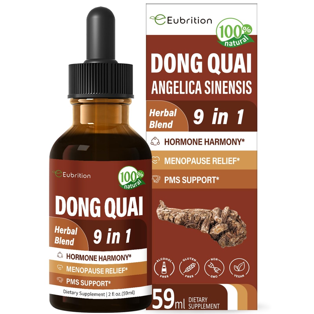 Dong Quai 여성, Angelica Sinensis 뿌리 추출물 Tincture 지원 Menopause & PMS 기복, 뜨거운 섬광, 빨간 클로버 Fenugreek를 가진 초본 혼합 하락을 위한 액체 보충교재. 2oz