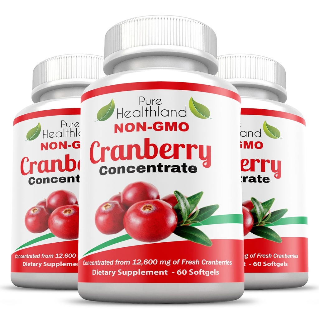 12,600mg의 비 GMO 크랜베리 농축 - 트리플 강도 Softgels - 남성 및 여성을위한 삼키기 알약에 쉽게, 3 병