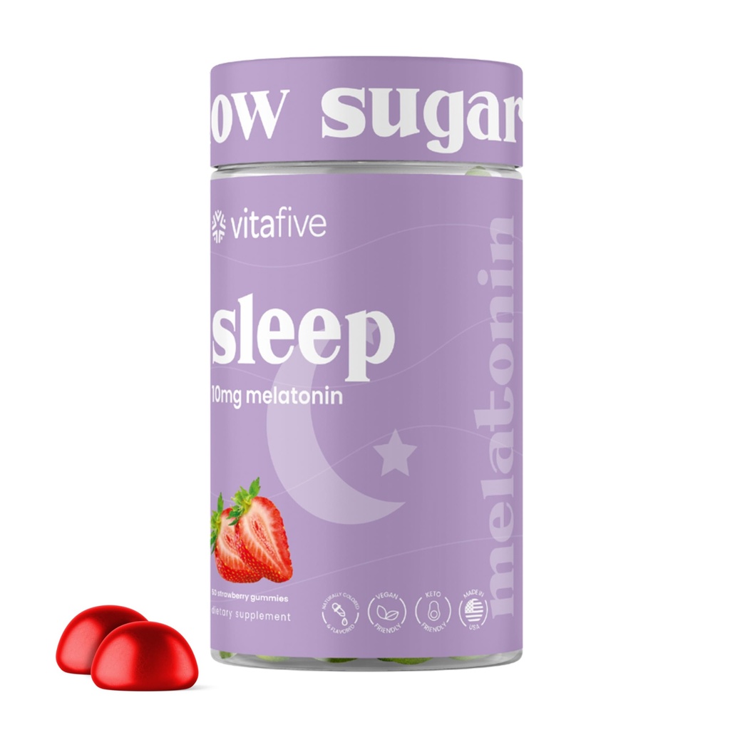 vitafive 여분 힘 Melatonin Gummies, 10 mg Melatonin, 성인, 낮은 설탕, 채식주의자, 글루텐 자유로운 Melatonin 보충교재 (50 Ct)를 위한 수면 원조