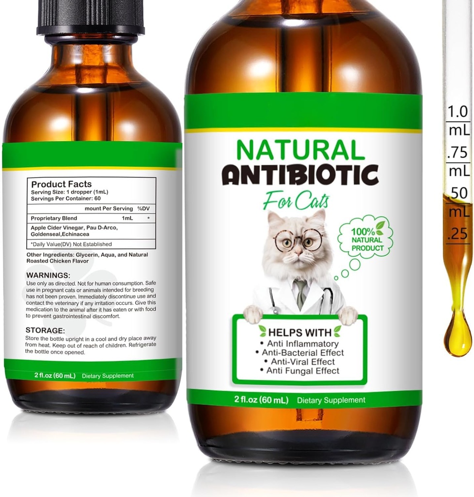 Cats를 위한 60ML 항생제, 우수한 고양이 항생제 보충교재, 고양이, 고양이 항생제, 고양이 항생제, 고양이 항생제, 고양이 항생제 지원 면역 & 고양이 알레르기 완화 2 Fl Oz