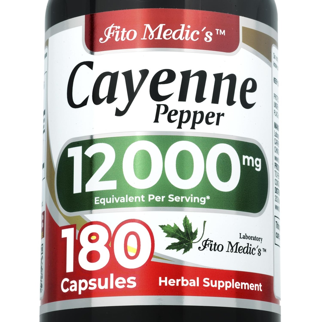 FITO MEDIC'S Lab | 카이엔 페퍼 캡슐 유기농 | 카이엔 페퍼 추출물 | 600 mg 20:1 per 3-Capsule 서빙 | 180 Capsules