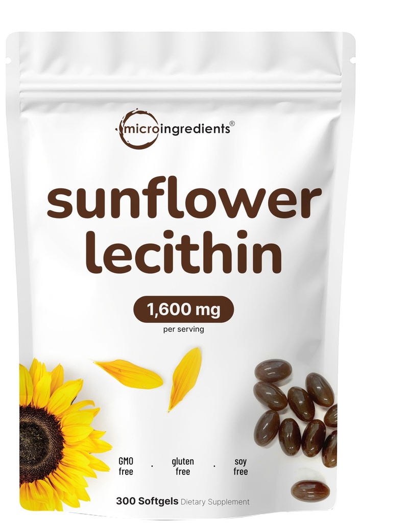 마이크로 성분 해바라기 Lecithin 1,600mg 서빙 당, 300 Softgels | 지속 가능한 농원, 냉 프레스, 인스파티딜 콜린에 풍부한 | 라켓 보충교재* | Soy Free, Non-GMO