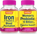 WellYeah Iron+Vitamin C + Probiotics 여성 10B CFU, Gummies 번들 - 훌륭한 타스팅, 비타민 보충, 글루텐 무료, GMO 무료, Chewable Gummy