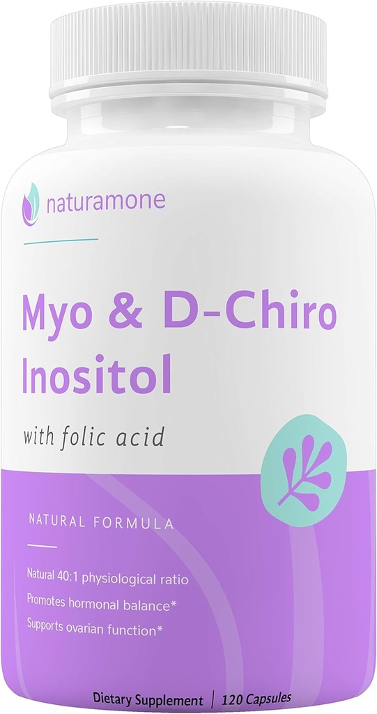 Myo-Inositol & D-Chiro Inositol 혼합 100 %의 일일 Folate - 40 : 1 생리 비율 - Polycystic Ovary Syndrome (PCOS), Hormonal Balance 및 Ovarian 지원 120 캡슐