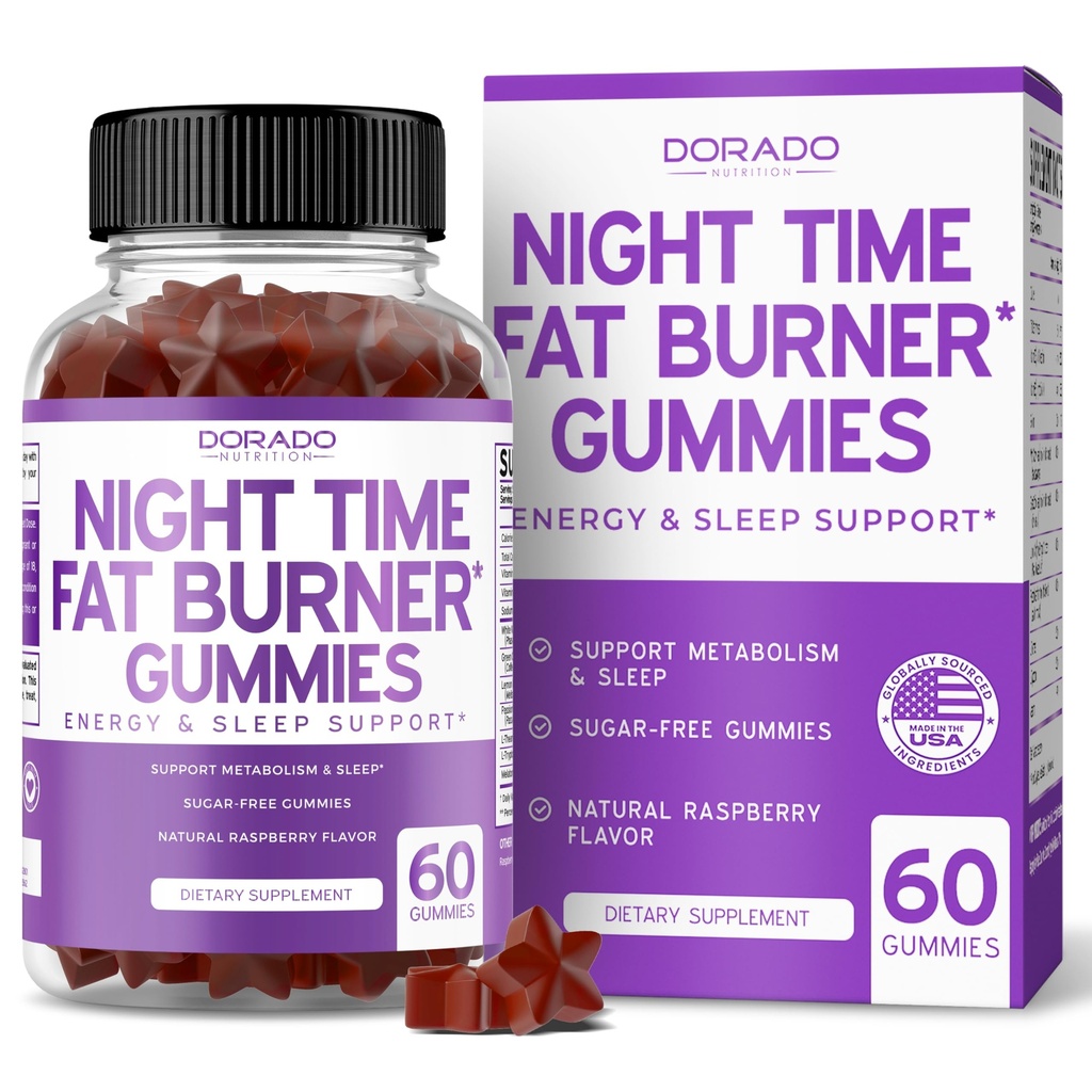 나이트 타임 지방 버너 Gummies (60 카운트) 체중 감량 및 대사 - Sugar-Free - Delicious Raspberry flavored Melatonin Supplement Gummies - Vegan Safe - Third Party Tested - Made in USA