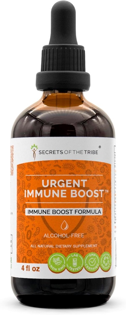 Urgent Immune Boost 알콜 자유로운 추출물, 아연, 글리세리이트 엘더, Echinacea, 벌꿀, 생강, 말라래시, OSHA, Andrographis, 마늘, 야생 Indigo. Immune 부스트 공식 (4 FL OZ)