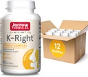 Jarrow Formulas K-Right - 비타민 K-Complex (K1, MK-4, MK-7, D3) - 60 서빙 (Softgels) - 뼈 및 심혈관 건강 지원을위한 다이어트 보충 - 비타민 K2 MK-7 - 글루텐 무료, 12 팩