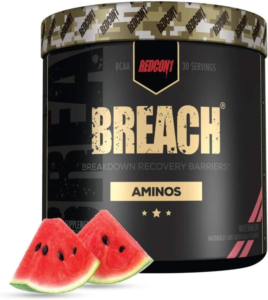 REDCON1 Breach BCAAs, 수박 - 회복을위한 Keto Friendly + Sugar Free Essential Amino Acid - BCAAs L-Leucine, L-Isoleucine 및 L-Valine (30 인분) 함유