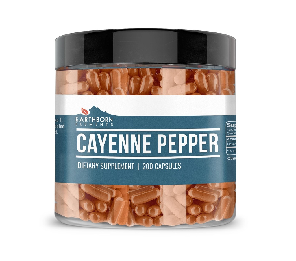 Earthborn Elements Cayenne Pepper 200 캡슐, 순수 & Undiluted, 첨가물 없음