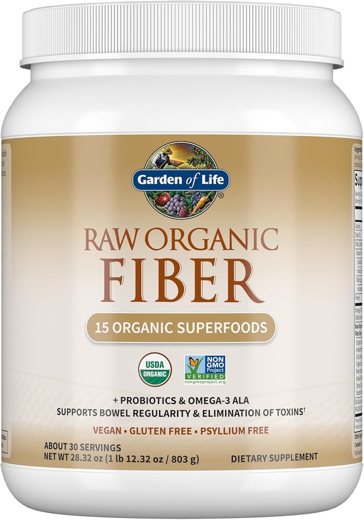 생활 익지않는 유기 섬유 분말의 정원, 30의 서빙, 15의 유기 Superfoods, Probiotics, Omega-3 ALA, 4g 수용성 섬유, 5g 불용해성, Psyllium Husk는 해방합니다