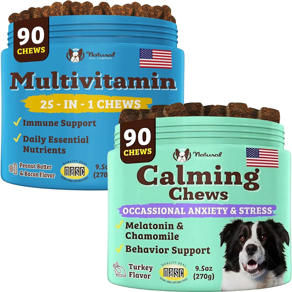자연적인 개 회사 Multivitamin와 Calming 보충교재 뭉치, 개, 지원 합동 건강, 피부 & 외투를 위한 일간신문 및 불안 기복, 소음 & 여행에서 감소시키십시오, 정유
