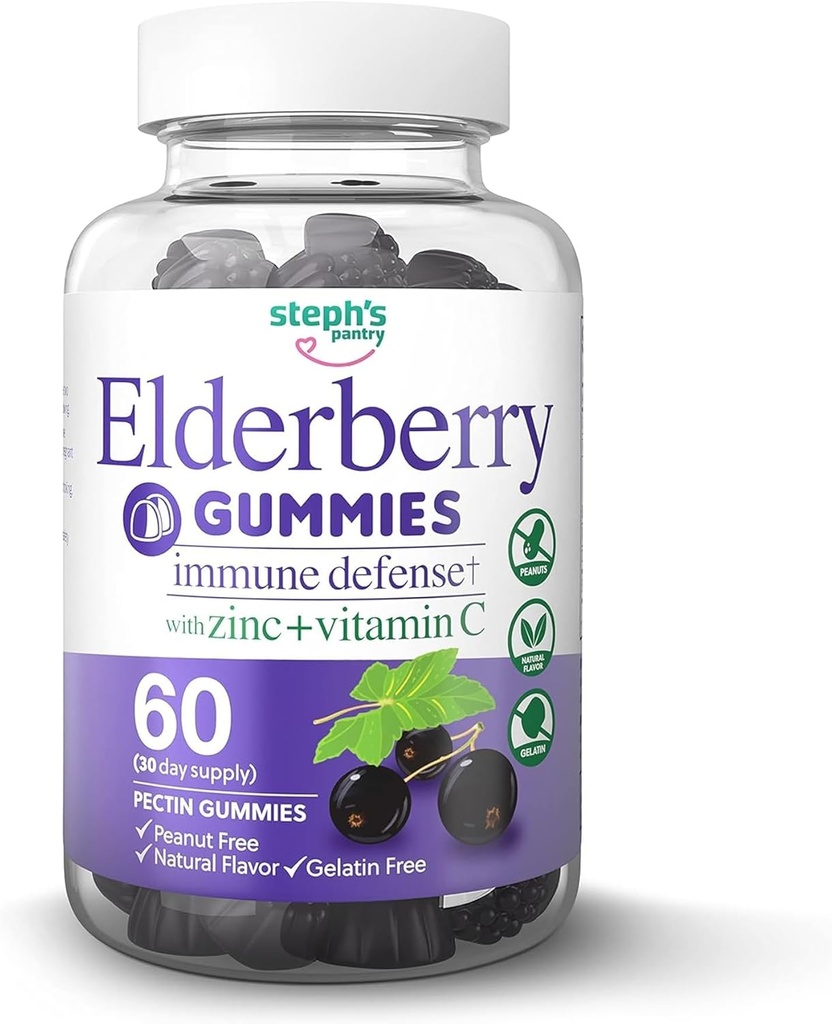 비타민 C와 아연을 가진 Elderberry Gummies - 성인과 아이를 위한 면역 부스터 Elderberry Gummies - 산화 방지제 지원 (60 Gummies)를 가진 Vegan 자연적인 성분 방위 Multivitamins