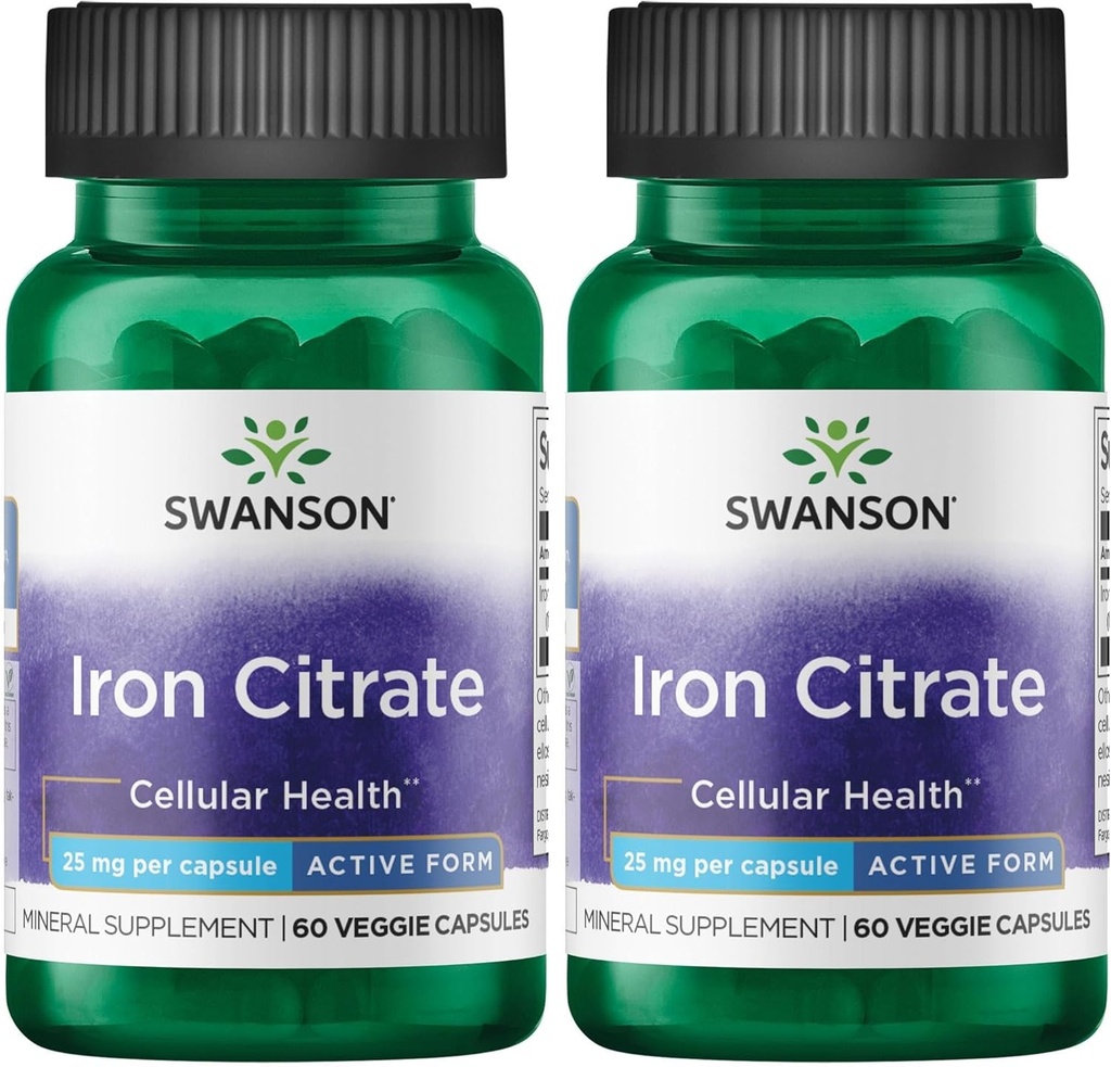 Swanson Iron Citrate 25 밀리그램 60 Veg 캡슐 (2 팩)