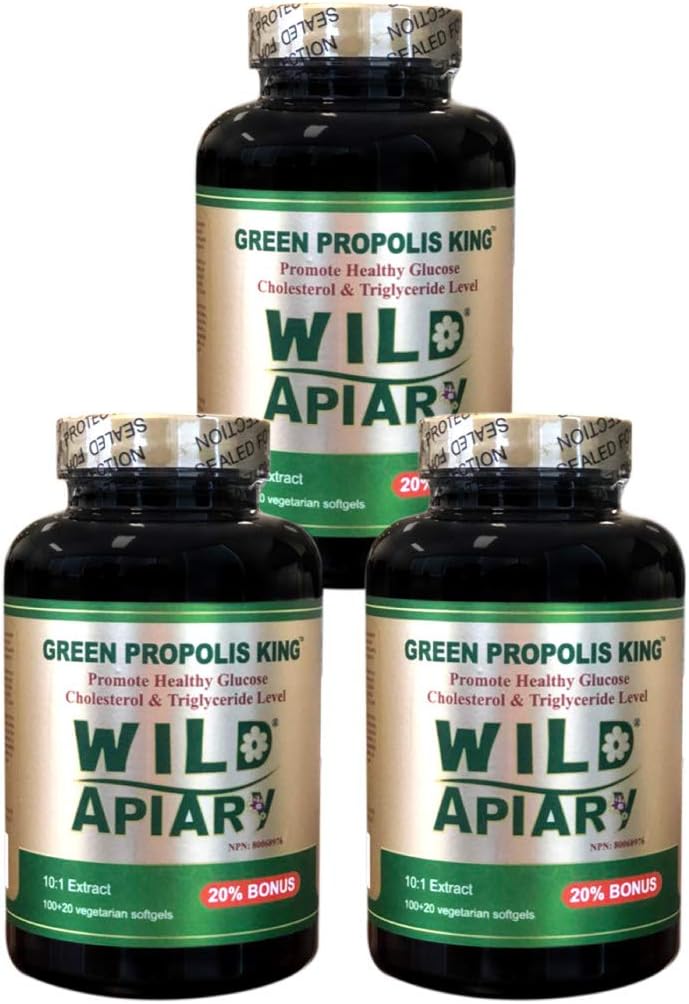 일반 야생 Apiary 브라질 녹색 꿀벌 프로 폴리스 왕 야채 Softgels (120 모자) - 비 알코올, 왁스 무료, 설탕 무료,