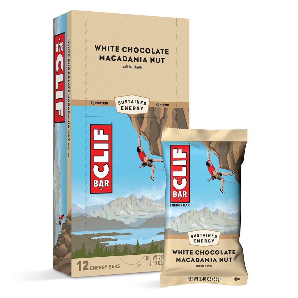 Clif Bars - 에너지 바 - 화이트 초콜릿 Macadamia 너트 맛 - 유기농 귀와 함께 만든 - 식물 기반 음식 - 채식 - 고스her (2.4 Ounce Protein Bars, 12 Count) 포장 May Vary