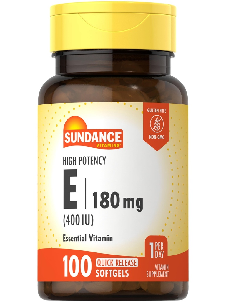 Sundance 비타민 E 180mg (400 IU) | 100 빠른 릴리스 Softgel | 높은 효능 공식 | 비 GMO 및 글루텐 무료 보충
