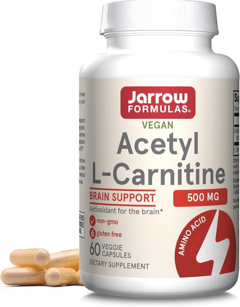 Jarrow 공식 Acetyl L 카르니틴 캡슐 - 500 mg - 60 조사 - 뇌 건강 및 지방산 대사 - 야채 캡슐 - 비 GMO - 글루텐 무료