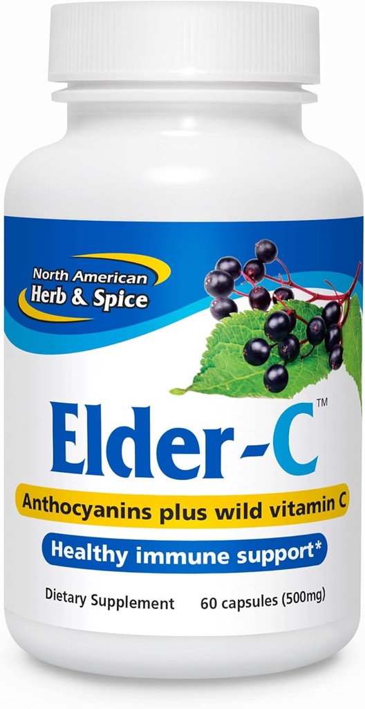 NORTH AMERICAN HERB & SPICE Elder-C - 60 캡슐 - Elderberry Concentrate - 면역 지원, 건강한 호흡 응답 - Oreganol P73 - Non-GMO, 글루텐 무료 - 30 서빙