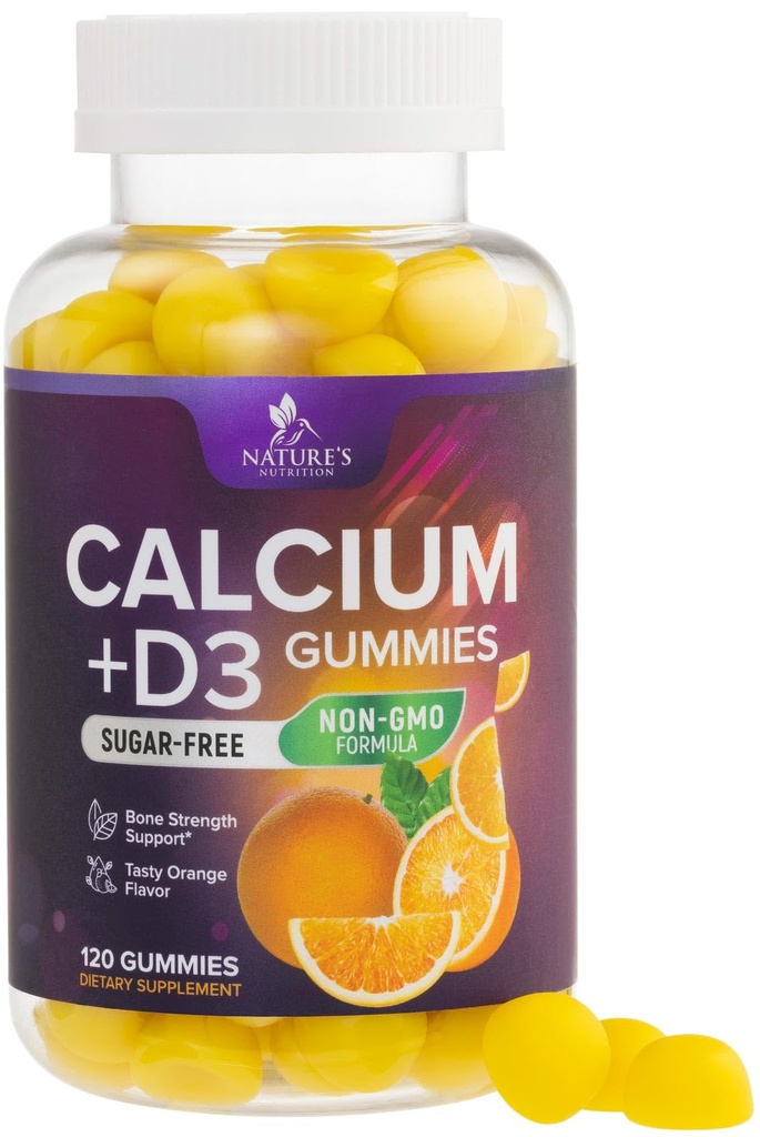 칼슘 보충 Gummies - 최고의 흡수를위한 400 IU 비타민 D3와 설탕 무료 칼슘 거미 - Immune 건강, 뼈 및 치아 지원 - 여성 및 남성을위한 자연의 칼슘 체스 - 120 Gummies