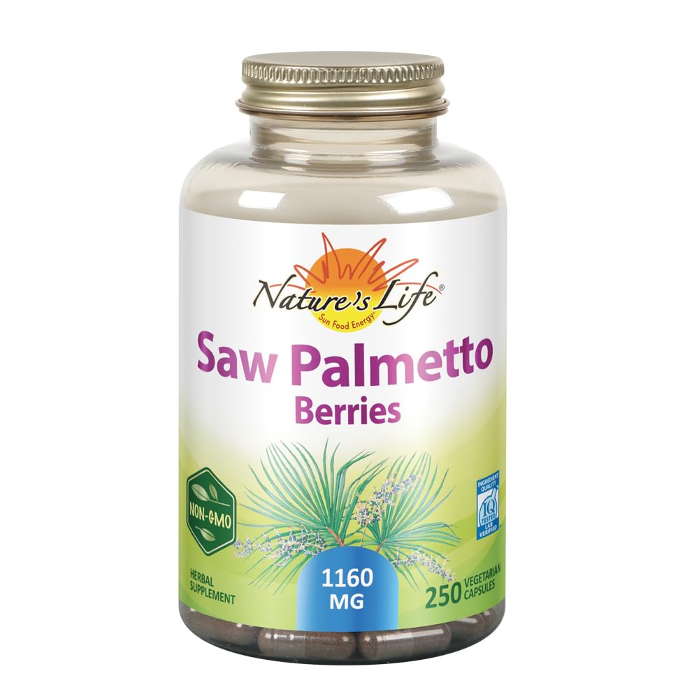 Nature's Life Saw Palmetto Berries 1160 mg | 건강한 전립선, 소변 주파수 및 모발 건강 지원 | Non-GMO | 250 채식 캡슐