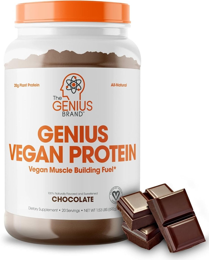 Genius Vegan Protein Powder, Chocolate - Men & Women 용 식물 기반 린 근육 건물 Shake - Pea & Pumpkin Protein Sources - 자연적으로 맛있고 단화 된 - Dairy & Lactose Free