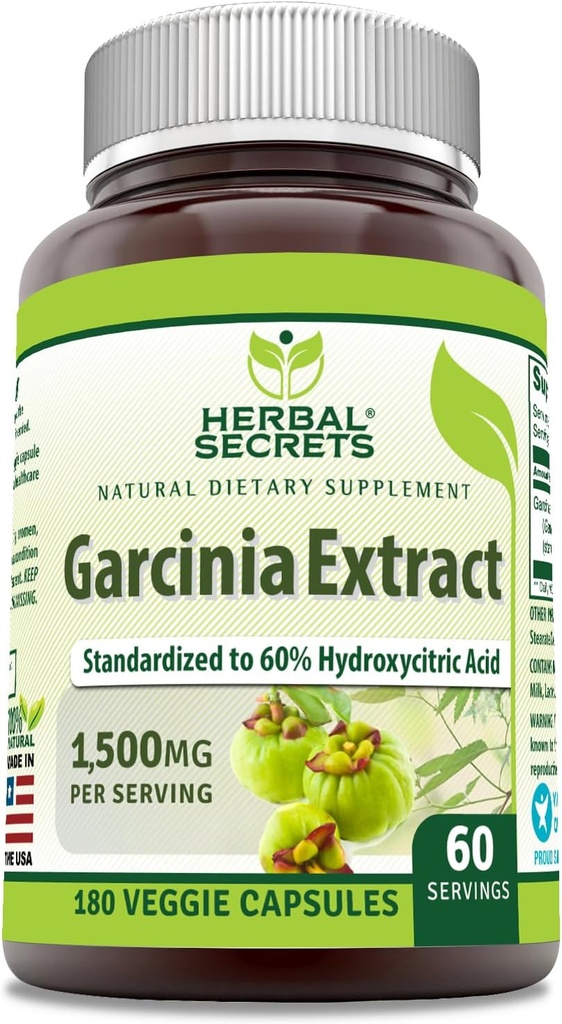 허브 시크릿 Garcinia 추출물 보충 |1500 밀리그램 | 180 Veggie 캡슐 | Non-GMO | 글루텐 프리 | 미국에서 제작