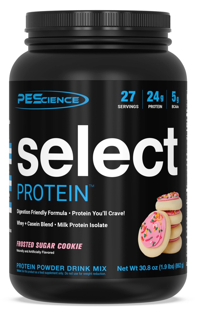 PEScience Select Protein Powder, Whey and Casein Blend, 여성과 남성, 낮은 칼로리, 낮은 차브, Keto Friendly, 글루텐 무료 - 서리 설탕 쿠키 - 27 서빙