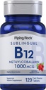 Piping Rock Vitamin B12 1000 mcg 하위 언어 | 120 정제 | Methylcobalamin | 베리 맛 | 채식주의, 비 GMO, 글루텐 무료 보충