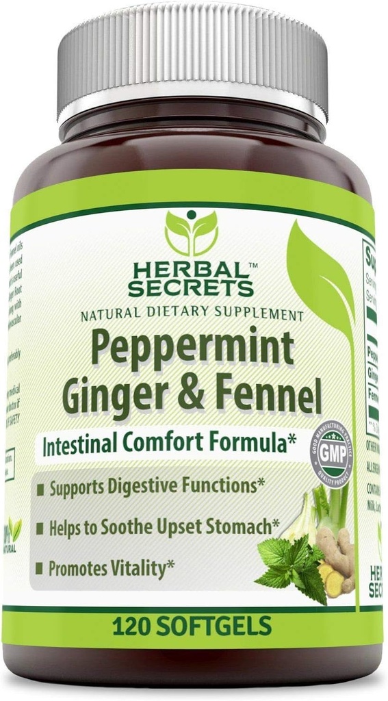 Herbal Secrets Peppermint Ginger & Fennel 120 Softgels (Non-GMO) - 소화 기능 지원 * - Sooth Upset Stomach*에 Vitality*- 도움을 촉진
