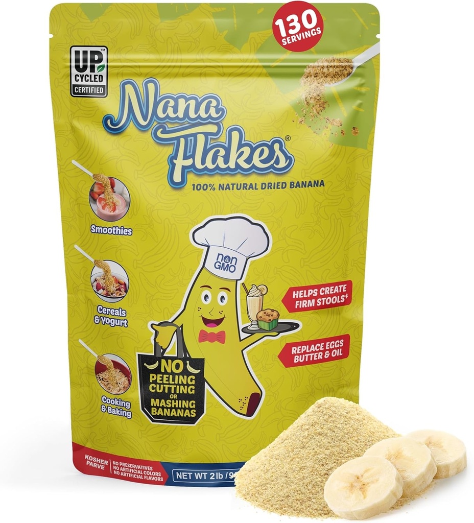 영양 디자인 Nana Flakes 100 % 천연 바나 분말, 소화 지원 - 칼륨 및 섬유의 소스 - 계란, 버터, 또는 베이킹 (2LB 가방)의 오일을 대체